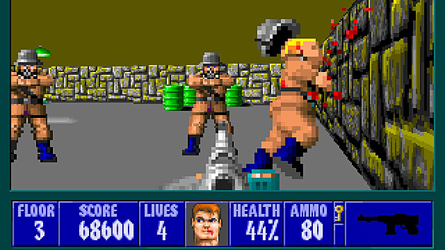 Wolfenstein 3D z roku 1992 je jednou z vůbec nejdůležitějších her historie. Johnové Carmack a Romero s ním položili základy žánru stříleček z pohledu první osoby, ze kterých pak mohl o rok později vzniknout nesmrtelný Doom. Oproti němu však původní Wolfenstein 3D nehezky zestárnul. Jde vlastně jen o jednoduché bludiště na zastaralém grafickém enginu. Ten nejenže neumožňuje pohyb v ose Z, ale dokonce ani zobrazit texturu podlahy a stropu.