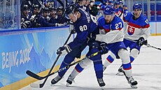 Olympijský turnaj mužů v ledním hokeji. Finsko - Slovensko. Fin Saku Mäenalanen...