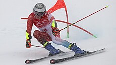 Marco Odermatt ze Švýcarska v obřím slalomu na ZOH v Pekingu 2022. (13. února...