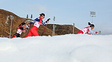 eka Tereza Beranová bhem prvního úseku tafety 4x5 km na olympiád v Pekingu.