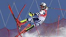 Jan Zabystan v prvním kole olympijského slalomu.
