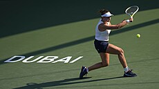 Barbora Krej�íková v prvním kole turnaje v Dubaji.
