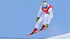 Ester Ledecká na trati olympijského sjezdu.
