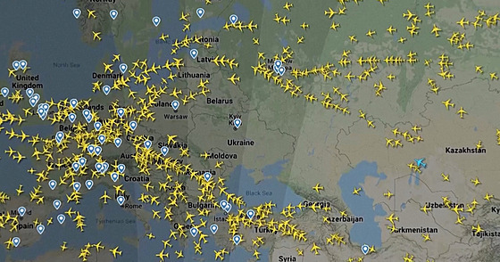 Uzavený vzduný prostor nad Ukrajinou (ráno 24. února 2022)