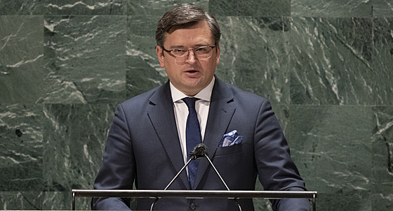 Ukrajinsk ministr zahrani Dmytro Kuleba bhem zasedn Valnho shromdn...