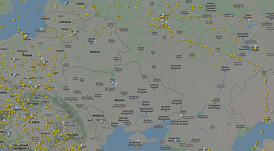 Provoz dopravních letadel nad Ukrajinou - 24.2.2022