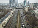 Dopravní zácpa v Kyjev (24. února 2022)