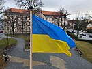 Ukrajinská vlajka na krajském úad.