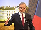 Premiér Petr Fiala promluvil na tiskové konferenci po jednání vlády. (23. února...