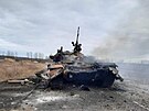 Zniený stroj z tankové roty ruské armády, která byla rozdrcena u obce Pryluky...