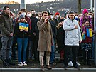 Ped konzulátem Ruska v Brn lidé protestovali proti invazi na Ukrajinu.