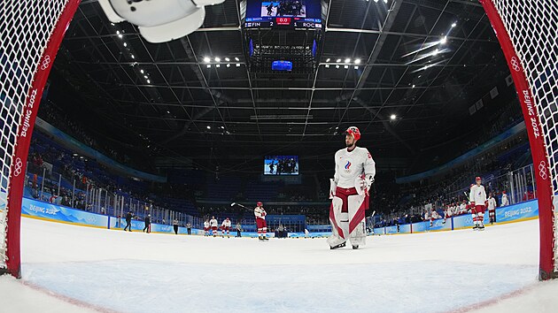 Zklamaní ruští hokejisté po prohře v olympijském finále (21. února 2022)