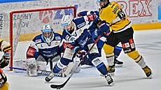 55. kolo hokejové extraligy: HC Kometa Brno - HC Verva Litvínov. Zleva branká...