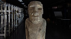 Socha moai v chilském národním muzeu ped navrácením zpt na Velikononí...