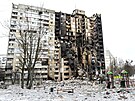 Bytový dm v Charkov pokozený pi ruském ostelování (8. bezna 2022)