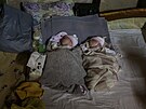 Dvojata novorozenci spí ve sklep dtské nemocnice Okhmadet v centru Kyjeva,...