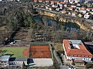 Koutecké jezírko v Plzni. Projekt Paluba Jezírko má oblíbenou rekreaní oblast...