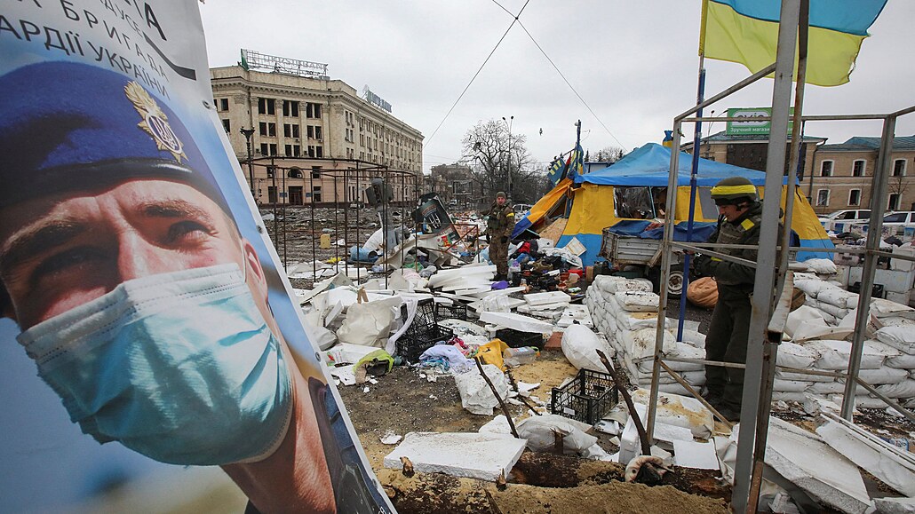 Centrum ukrajinského Charkova po ruském ostelování (1. bezna 2022)