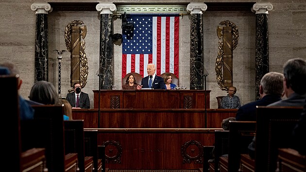 Prezident Spojench stt Joe Biden vystoupil s jeho prvnm poselstvm o stavu unie v americk Snmovn reprezentant. (1. bezna 2022)