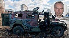 Ruské bojové vozidlo po výbuchu. (27. února 2022)