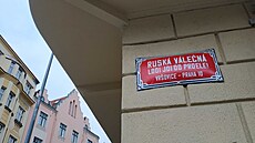 Ulice v Praze zmnila kvli ruské invazi na Ukrajinu název. (6. bezna 2022)