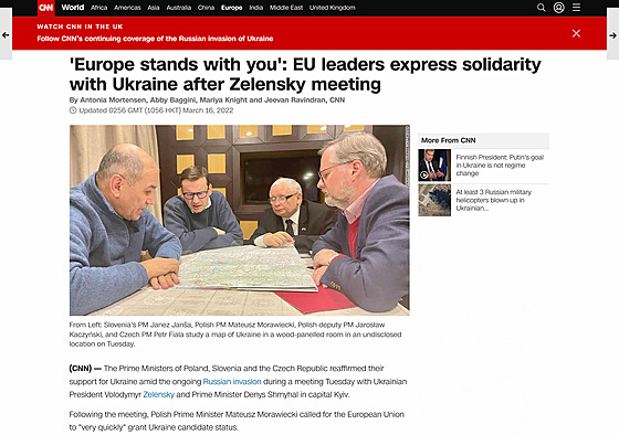 O návtv premiér eska, Polska a Slovinska v Kyjev píí zahraniní média.