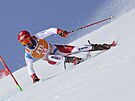 Loic Meillard pi finále Svtového poháru v obím slalomu.