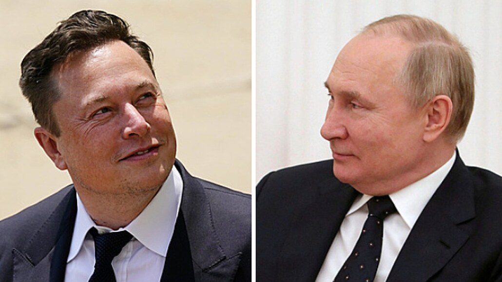 Zleva: Elon Musk, Vladimir Putin