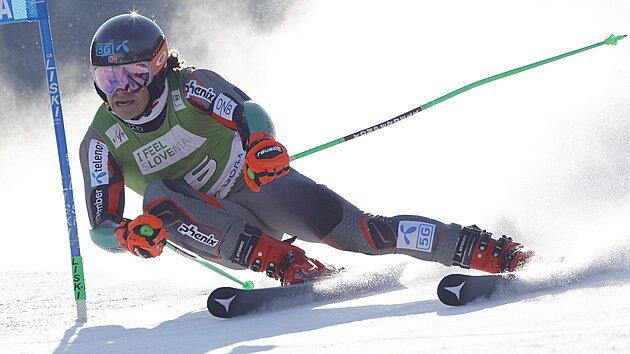 Lucas Braathen na trati obho slalomu v Kranjsk Goe