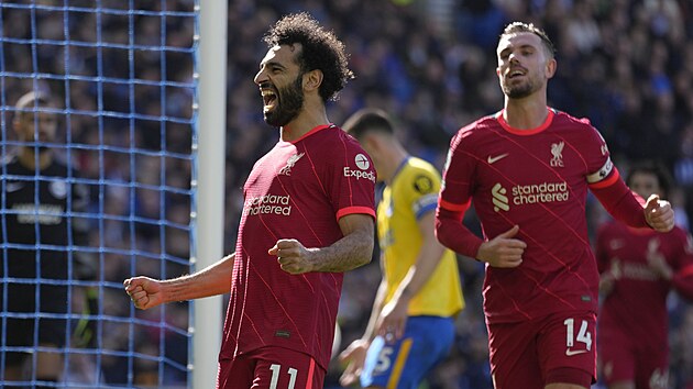 Mohamed Salah z Liverpoolu slav svj gl proti Brightonu.