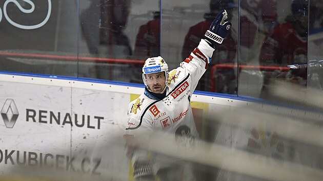 Utkn 55. kola hokejov extraligy: HC Olomouc - Ryti Kladno. Tom Plekanec z Kladna se raduje z glu.