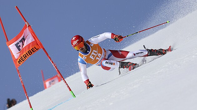 Loic Meillard pi finle Svtovho pohru v obm slalomu.