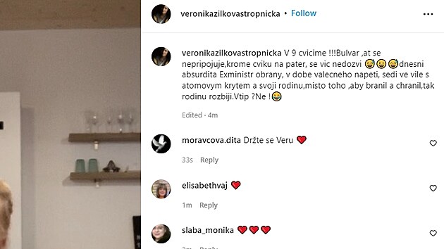 Instagram Veroniky Žilkové (14. března 2022)