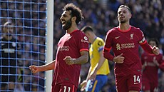 Mohamed Salah z Liverpoolu slaví svj gól proti Brightonu.