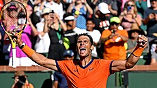 �pan�l Rafael Nadal slaví postup do t�etího kola turnaje v Indian Wells.