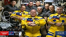 Rutí kosmonauti mli pi píletu na ISS kombinézy v ukrajinských barvách