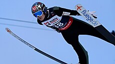Nor Marius Lindvik na mistrovství světa v letech na lyžích ve Vikersundu.