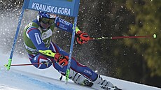 Alexis Pinturault na trati obího slalomu v Kranjské Goe