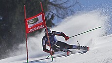 Henrik Kristoffersen na trati obího slalomu v Kranjské Goe