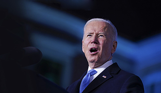 Americký prezident Joe Biden pi svém proslovu o ruské invazi na Ukrajinu,...