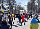 Demonstranti v Chersonu protestují proti pítomnosti ruských voják. (20....