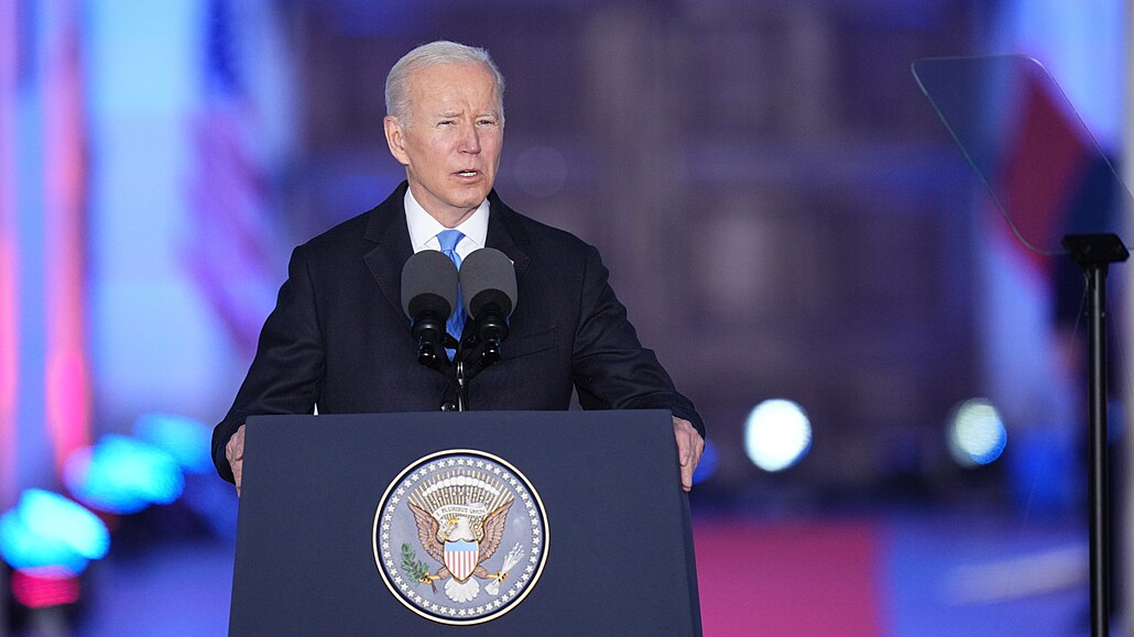 Prezident Spojených států Joe Biden při projevu ve Varšavě (26. března 2022)