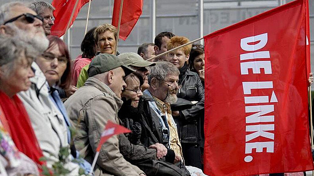 Předvolební mítink německé levicové strany Die Linke v Berlíně (5. června 2009)