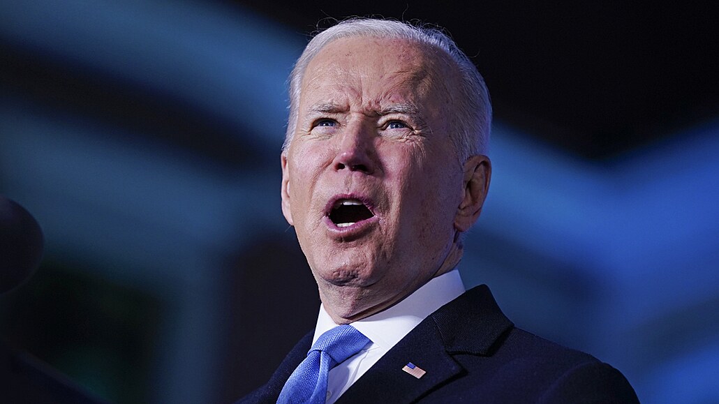 Americký prezident Joe Biden při svém proslovu o ruské invazi na Ukrajinu,...
