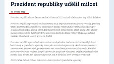 Zdůvodnění milosti pro Miloše Baláka datované k 26. březnu 2022, tři dny před...