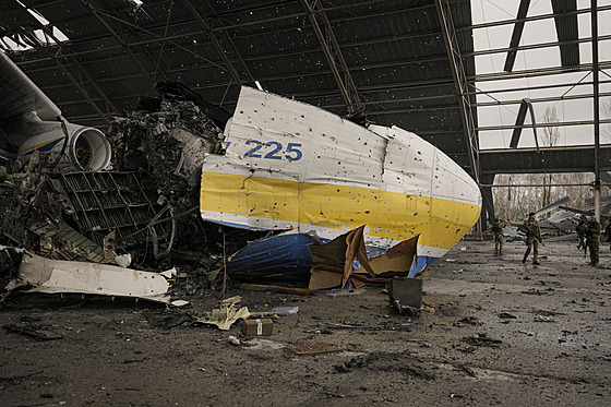 Detail znieného letounu An-225 Mrija (2. dubna 2022)