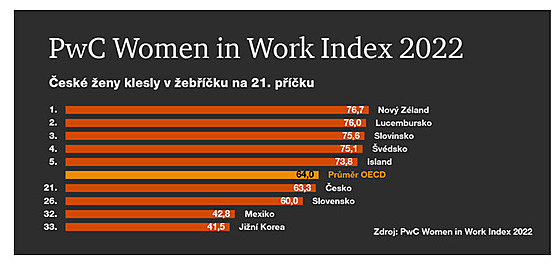 V žebříčku porovnávajícím rovné postavení žen a mužů na trhu práce v zemích...