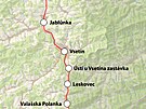 Mapa trat 280 mezi Valaským Meziíím a Horní Lidí