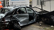 Na Pražské třídě v Českých Budějovicích se střetla dvě auta. (9. dubna 2022)