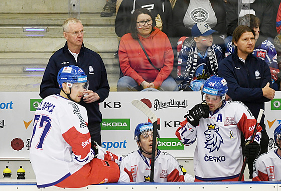 etí trenéi Kari Jalonen (vlevo) a Martin Erat sledují výkon svých svenc v...